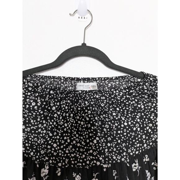 Sweet Baby Jamie Tiered Black Floral Midi Skirt Size XS - Picture 4 of 8